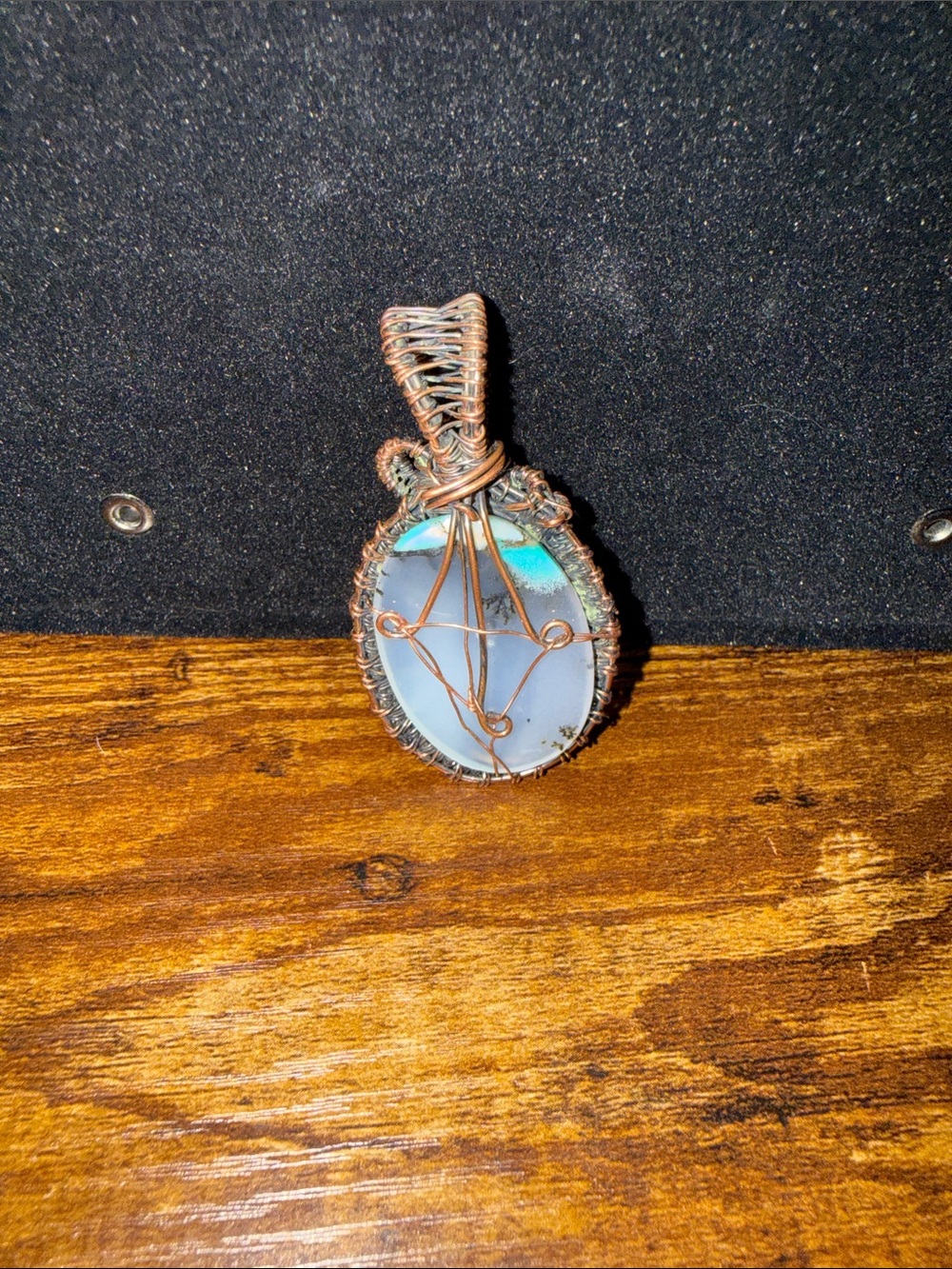 Handmade Copper Wire Wrapped Dendritic Agate Pendant Necklace Boho
